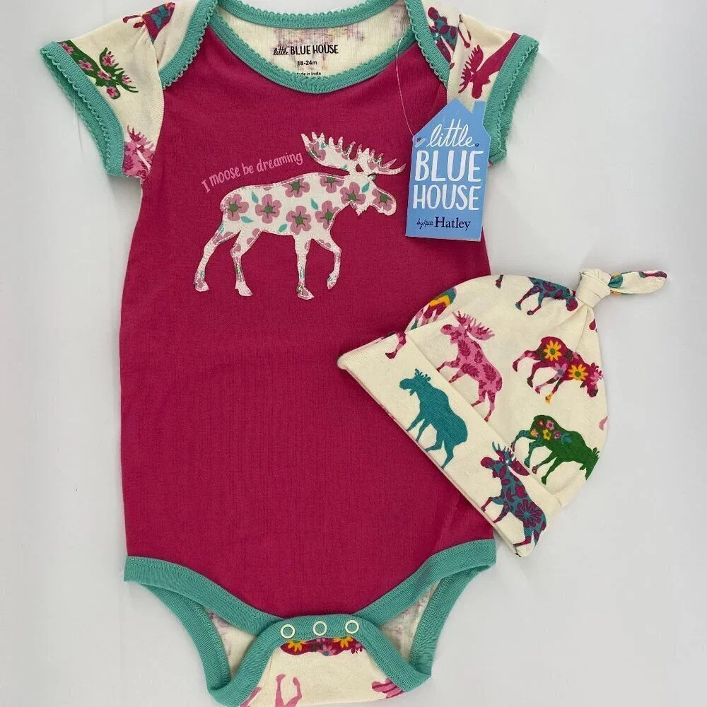 Little Blue House by Hatley Moose Bodysuit & Hat - New!